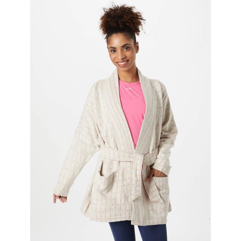 Nike Yoga ThermaFIT Luxe Reversible Sweater Tan Pink Jacquard Cardigan Wrap 3X